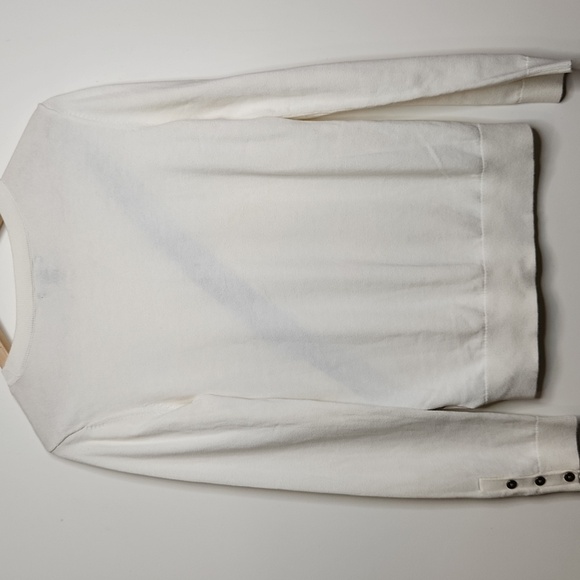 Tommy Hilfiger White Sweater with Blue and Gray Stripes Women's Round Neck - Picture 5 of 6